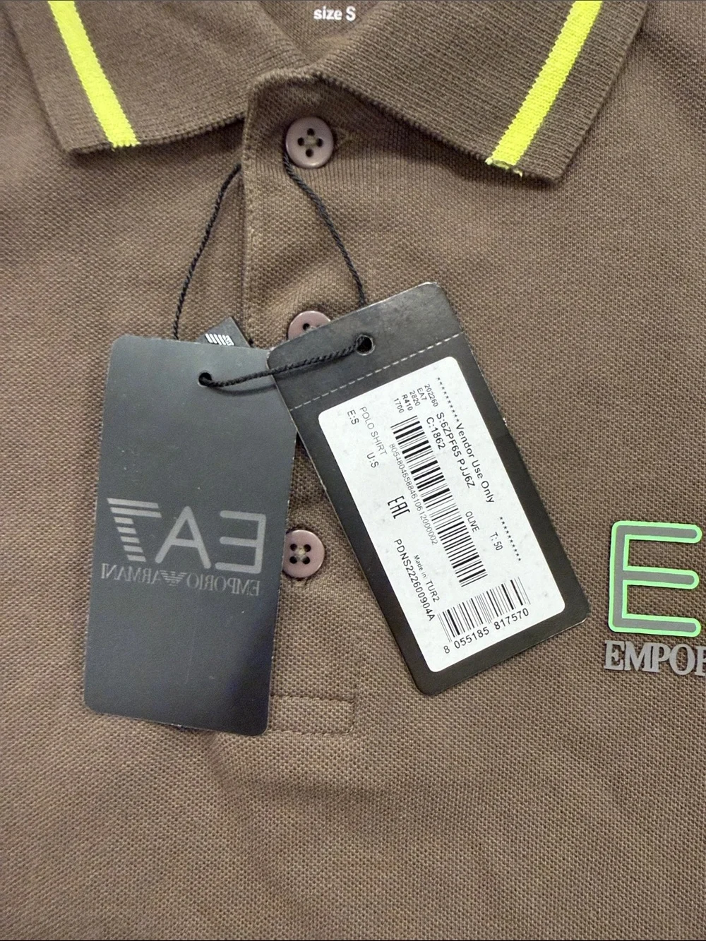 Emporio Armani EA7 Brown Polo with Neon Green Trim